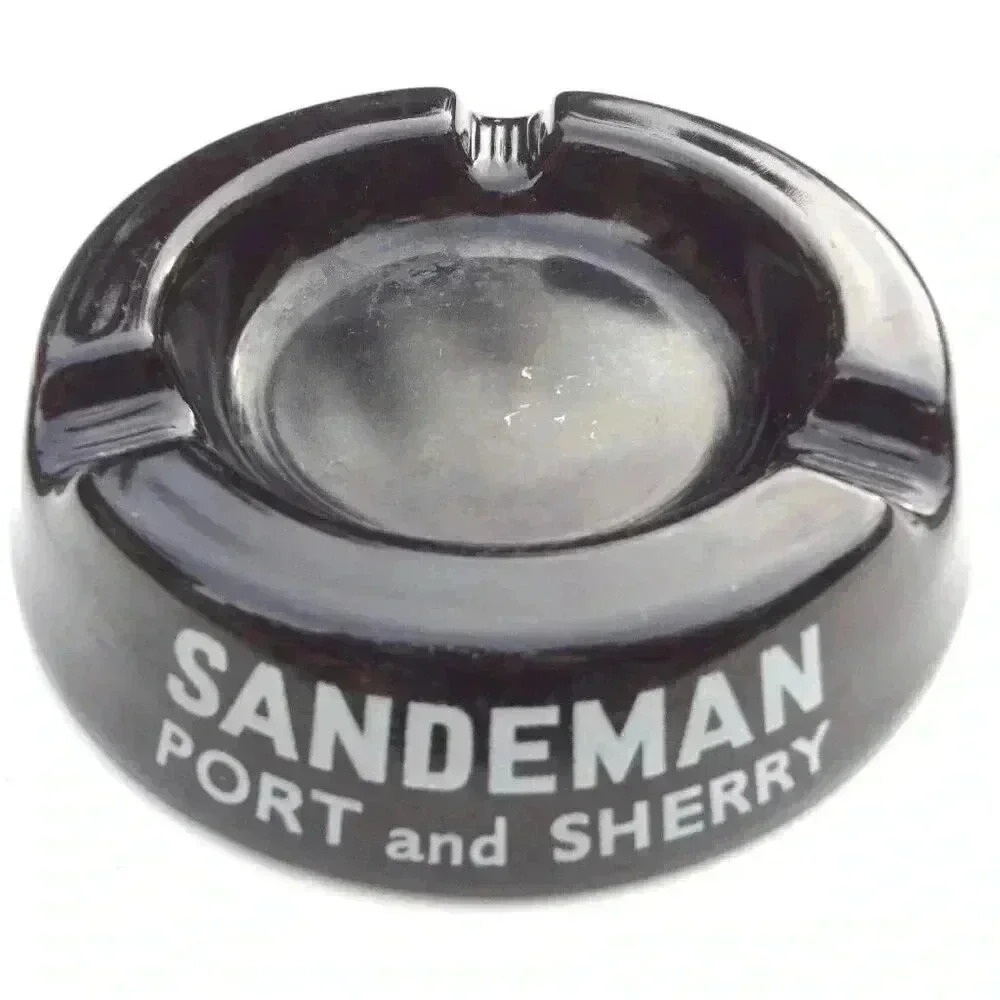 Vintage LARGE Black SANDEMAN PORT AND SHERRY ASHTRAY